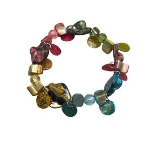 Art glass multicolor Mother Of Pearl Stretch Bracelet